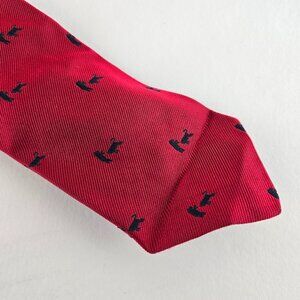 Brooks Brothers Makers Tie Red 100% Silk Dog Embroidered England Vintage Animal